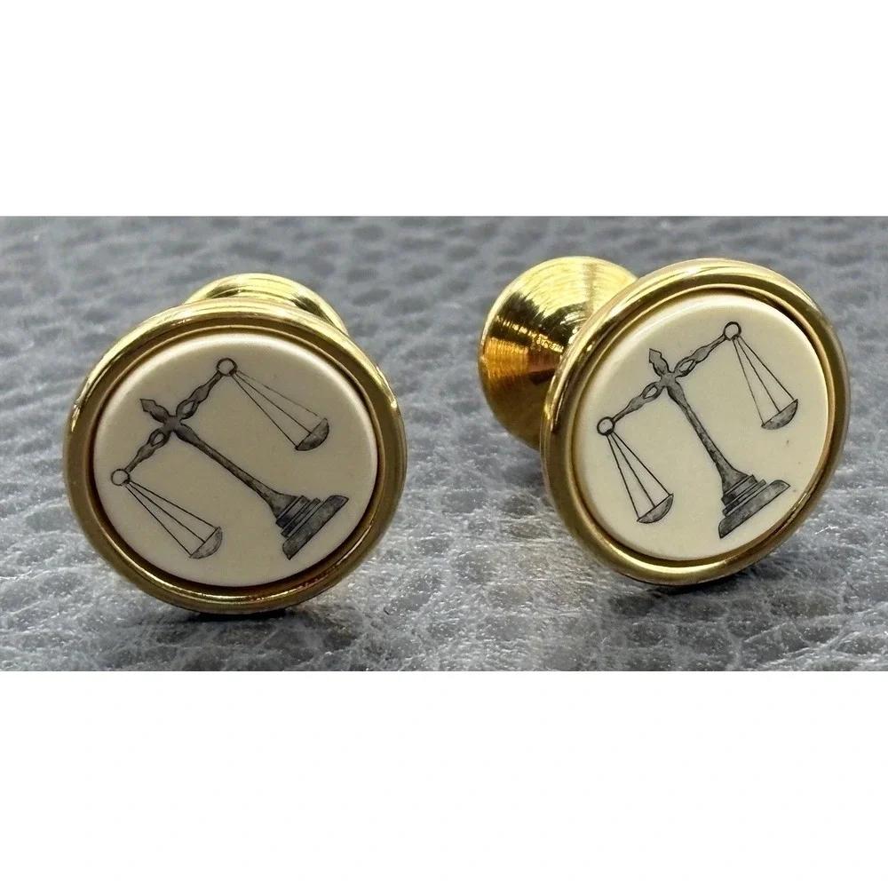 Vintage Barlow Scales of Justice Lawyer Judge Law Enamel Cufflinks Gold Tone